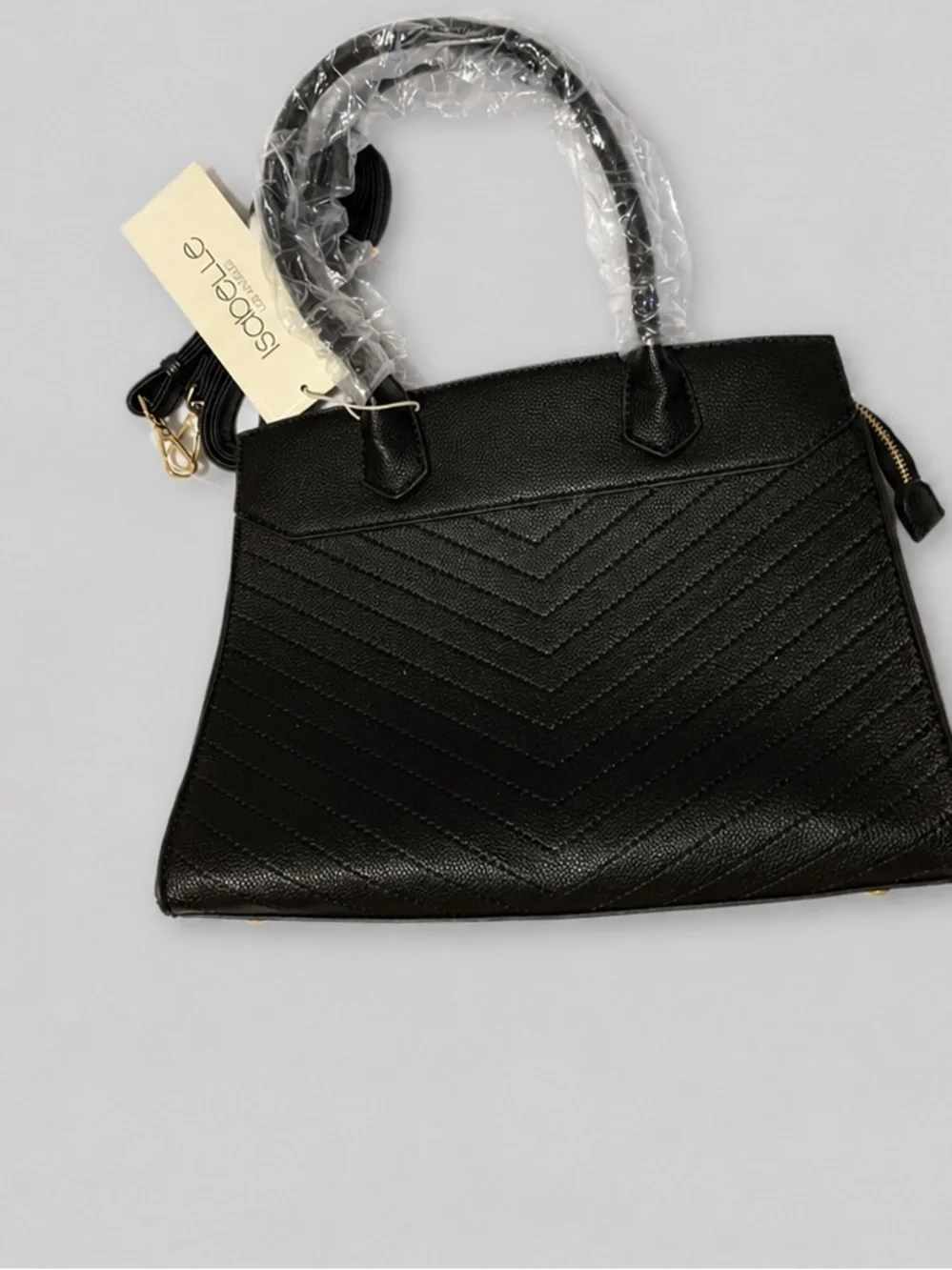 Isabelle Black Vegan Vegan Vegan Tote Bag with Chevron Stitching NWT $49 Retail